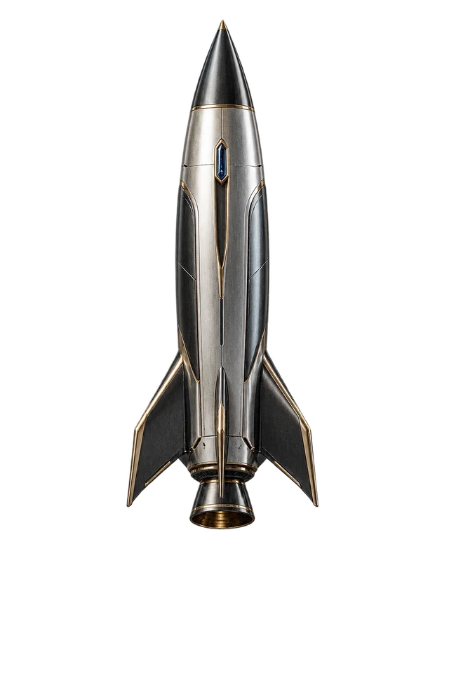 Rakete aus Platin und Graphit mit goldenen Details